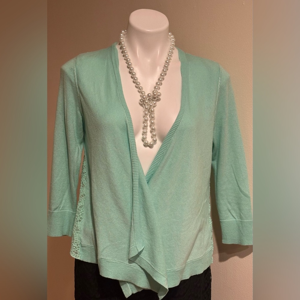 AEO American Eagles Outfitters Mint Green Lace Back, 3/4 Sleeve Cardigan Sz. M